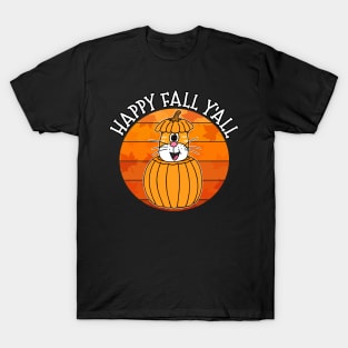 Happy Fall Y'All Cat Pumpkin Autumn Thanksgiving T-Shirt